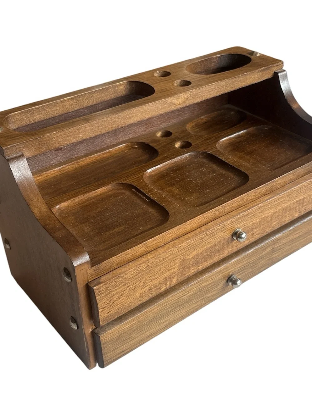 Valet Tray Vintage Wooden Desk Organizer Caddy Warm Brown